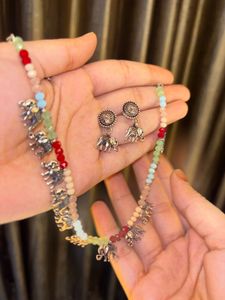 Elephant Charm Beaded Necklace &amp; Earrings