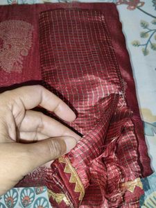 Maroon Saree with Gold Print