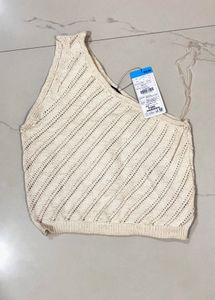 Cream One Shoulder Knit Top
