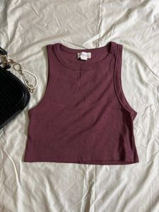 Burgundy Ribbed Crop Tank Top