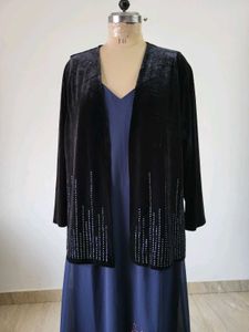 Elegant Blue Gown with Embellished Jacket