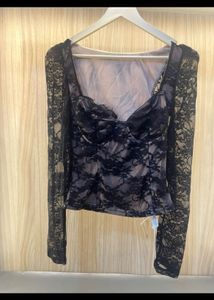 Black Lace Sweetheart Neck Crop Top