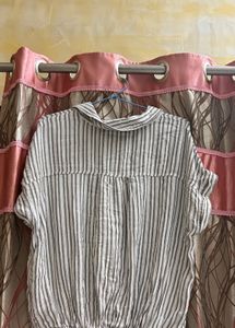 Striped Knot Front Button-Up Shirt