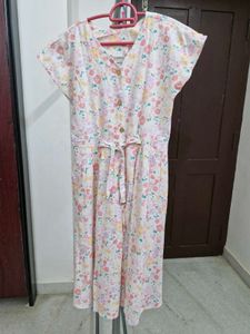 Floral Print Midi Dress with Tie Waist