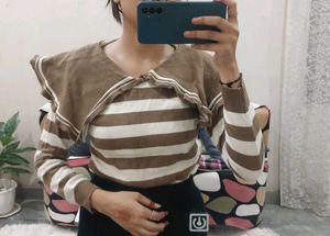 Striped Knit Top with Sailor Collar