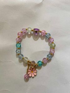 Colorful Beaded Bracelet with Flower Charm