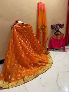 Orange &amp; Gold Lehenga Choli Set