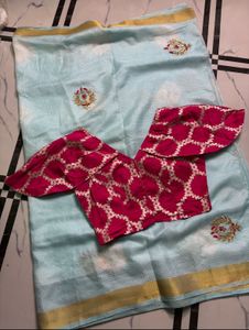 Light Blue Saree with Pink Blouse