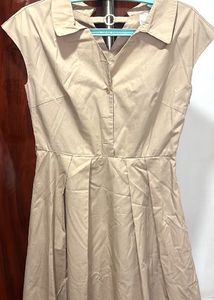 Classic Beige Button-Up Collared Dress