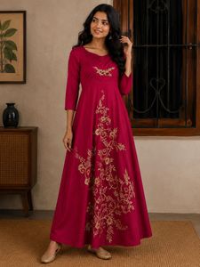 Gown Elegant Magenta Embroidered