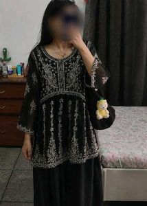 Black Embroidered Peplum Kurti y2k aesthetic viral