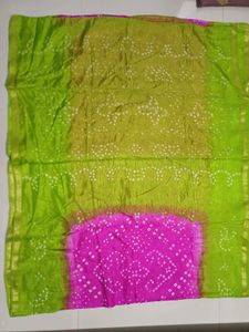 Vibrant Green bandhani saree with Ethnic Blouse