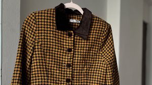 Vintage Black Yellow Check Crop Blazer