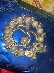 Stylish Blue Wallet with Pearl Embellishment