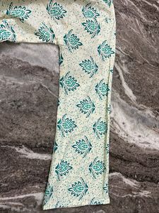 Cream Green Floral Print Kurta