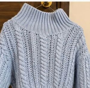 ZARA Cable Knit Cropped Sweater – Baby Blue | Size