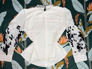 White Collared Shirt with Floral Sleeves