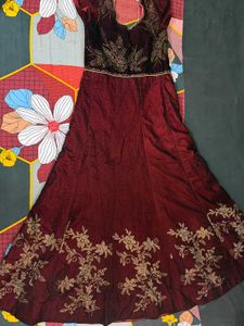 Elegant Maroon Embroidered Gown