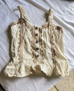 Cream Boho Button-Down Peplum Top