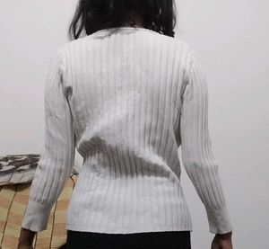 y2k White Ribbed Button-Up top