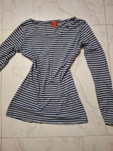 Classic Blue and White Striped Full Sleeve Tee Top