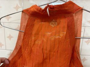 Orange Silk Blend Embroidered kurta