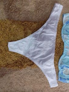 Light Blue Floral Bra &amp; White Thong Set