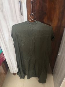 Olive Green Button-Down Shirt Dress