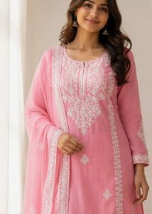 Pink Embroidered Kurta Set with Dupatta