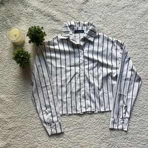 Striped Button-Up Cropped Shirt