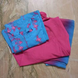 Blue & Pink Floral Kurta Set