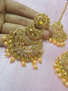Golden Earrings And Tikka Set