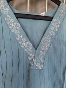 Elegant Embroidered Teal Gown
