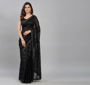 Elegant Black Sequined Saree