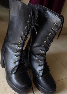 Chunky Heel Lace-Up  Boots