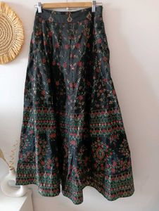 Global Desi Black Floral Ethnic Skirt