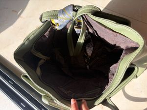 Olive Green Tote Bag with Scarf Accent