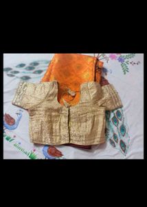 Orange Silk Saree with Gold Border
