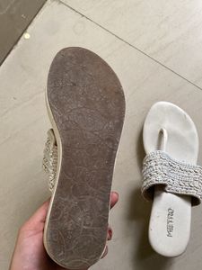 Beaded White Flat Sandals
