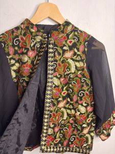 Embroidered Black Cropped Jacket