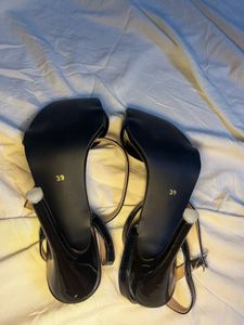 Chic Black Strappy Square Toe Heels