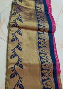 Beautiful ethnic saree blue and pink with golden