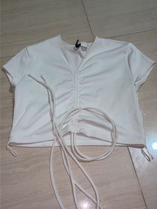 White Ruched Crop Top 30 to 34 can adjust