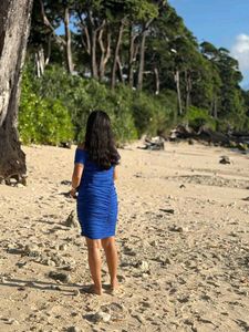 Ruching Off-Shoulder Blue Dress