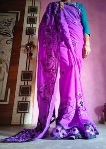Vibrant Magenta Floral Embroidered Saree