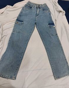 Light Wash denim Cargo Jeans