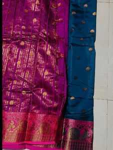 Elegant Teal &amp; Pink Banarasi Silk Saree