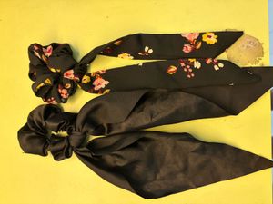 2 Cute Floral Scrunchie &amp; Black Ribbon scrunchies