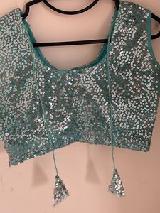 💚 Stylish Sea Green Mirror Work Saree with Stitch