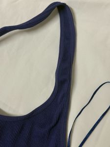 Navy Halter Ribbed Crop Top